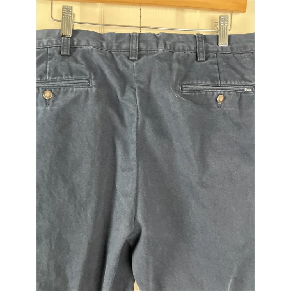 Polo Ralph Lauren Mens Cotton Pleated Pants Actual 36x30 1/2 Navy Blue Chino D27